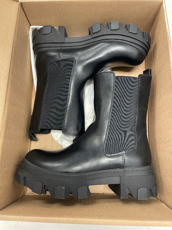Photo 1 of DREAM PAIRS Women's Platform Chelsea Boots Lug Sole Combat Mid Calf Slip On Chunky Ankle Booties,Size 7.5,Black/Pu,DMB212