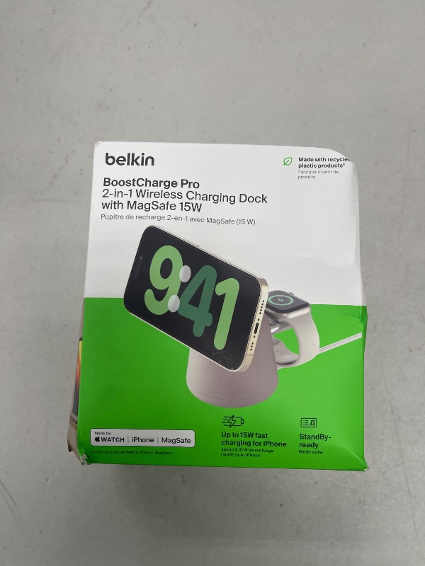 Photo 1 of Belkin 2-in-1 MagSafe Wireless Charging Dock 15W Fast Charge iPhone Charger Compatible with iPhone 16, 15, 14, and 13 Series, AirPods, and Other MagSafe Enabled Devices, Includes Power Supply - Sand