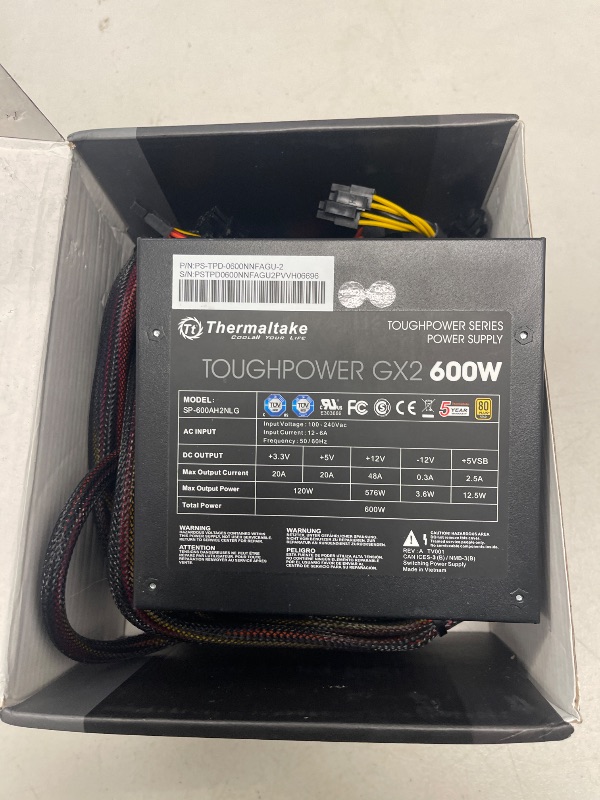 Photo 1 of Thermaltake Toughpower GX2 80+ Gold 600W SLI/Crossfire Ready Continuous Power ATX 12V V2.4/EPS V2.92 Non Modular Power Supply 5 Year Warranty PS-TPD-0600NNFAGU-2