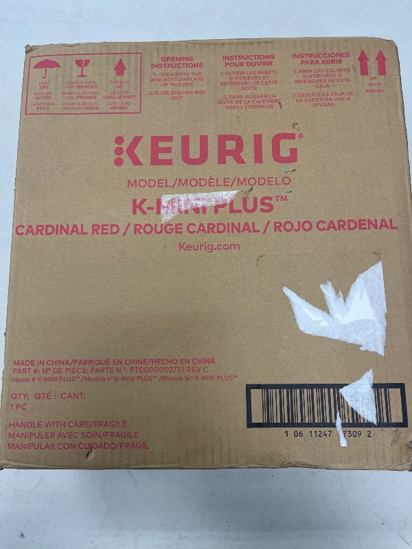 Photo 1 of Keurig K-Mini Plus Single Serve K-Cup Pod Coffee Maker, with 6 to 12oz Brew Size, Stores up to 9 K-Cup Pods, Travel Mug Friendly, Cardinal Red