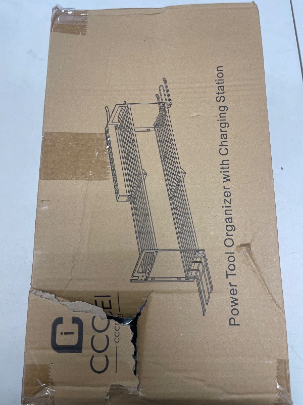Photo 1 of CCCEI Large Garage Tools Storage with Charging Station. Power Tool Battery Organizer Utility Shelf with Power Strip. 4 Drills Holder Wall Mount Rack.
