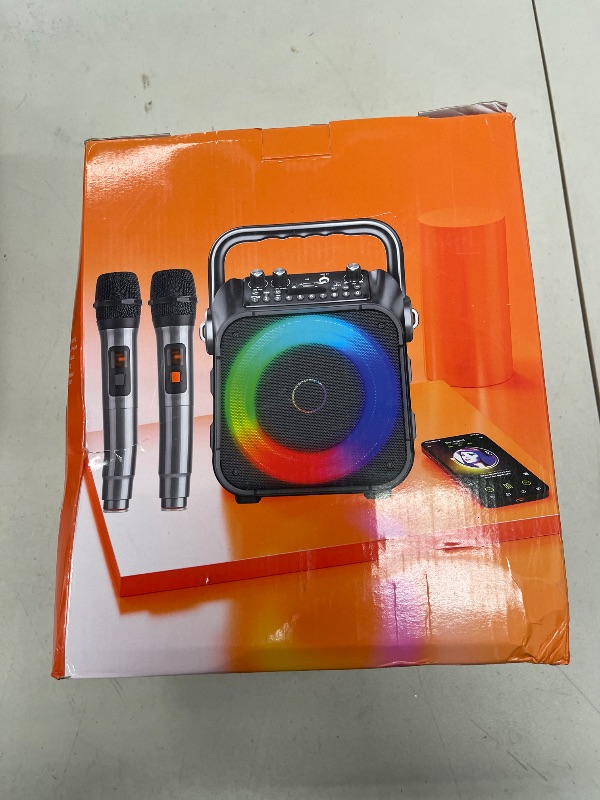 Photo 1 of Karaoke Machine, Portable Bluetooth Speaker with 2 Wireless Microphones for Adults & Kids with Lights, Karaoke Microphone with PA System Supports USB/TF/REC/FM/AUX for Home Party