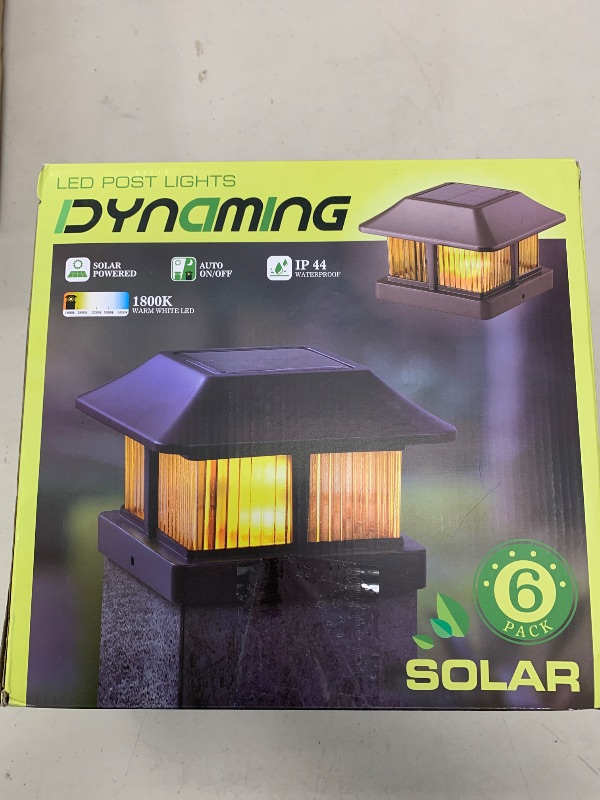 Photo 1 of Dynaming Solar Flame Post Cap Lights Outdoor, Solar Powered Fence Post Light, Flickering Flame LED Lantern Lamps Waterproof for Garden Deck Patio, Fit 4x4, 5x5 or 6x6 Vinyl/Wooden Posts, 6 Pack