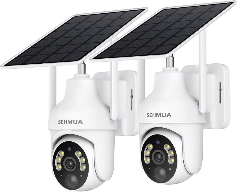 Photo 1 of SEHMUA 2K Solar Security Cameras Wireless Outdoor, 2 Pack 360° View Pan/Tilt WiFi Security Camera Outside with Color Night Vision,Easy to Install, PIR Alarm, 2-Way Audio

