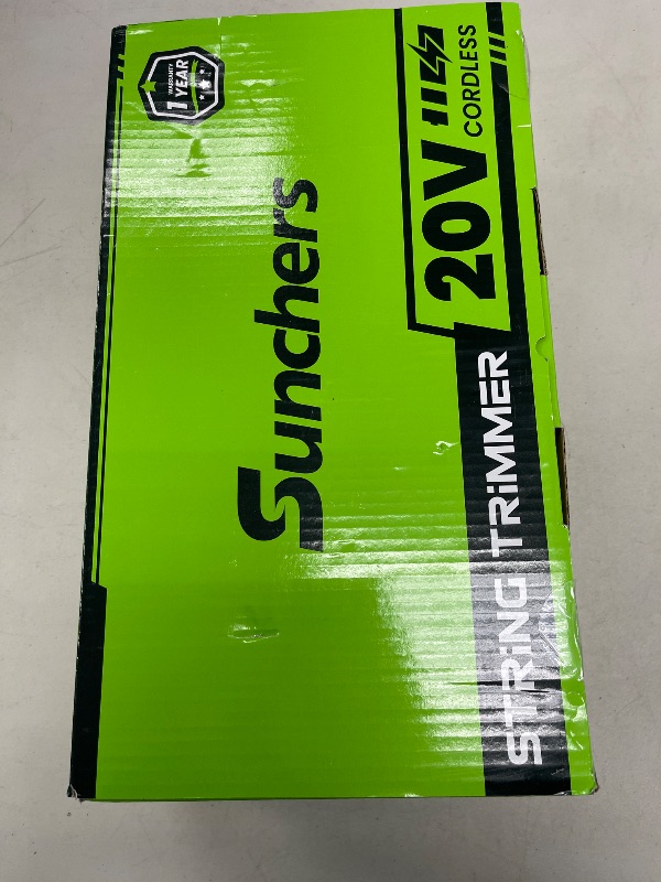 Photo 1 of SUNCHERS 12-inch 20V Cordless String Trimmer with Charger, 2 X 2.0Ah Battery Powered Grass Mover with Auto Line Feed, 2 in 1 Lawn Edger with 8 Pcs Grass Cutter Spool Line and 2 Spool Cap, Green