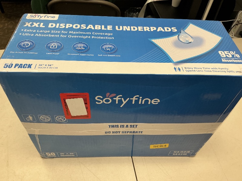 Photo 1 of SOFYFINE 50 Count Extra Large Chucks 36"x36" Thicken Elderly Adults Incontinence Bed Pads Disposable, Heavy Duty Absorbency Underpads Waterproof, XXL Extra Large Puppy Pee Training Pad