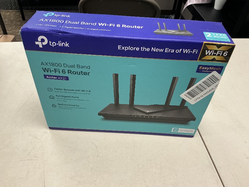 Photo 1 of TP-Link AX1800 WiFi 6 Router V4 (Archer AX21) – Dual Band Wireless Internet, Gigabit, Easy Mesh, Works with Alexa - A Certified for Humans Device, Free Expert Support