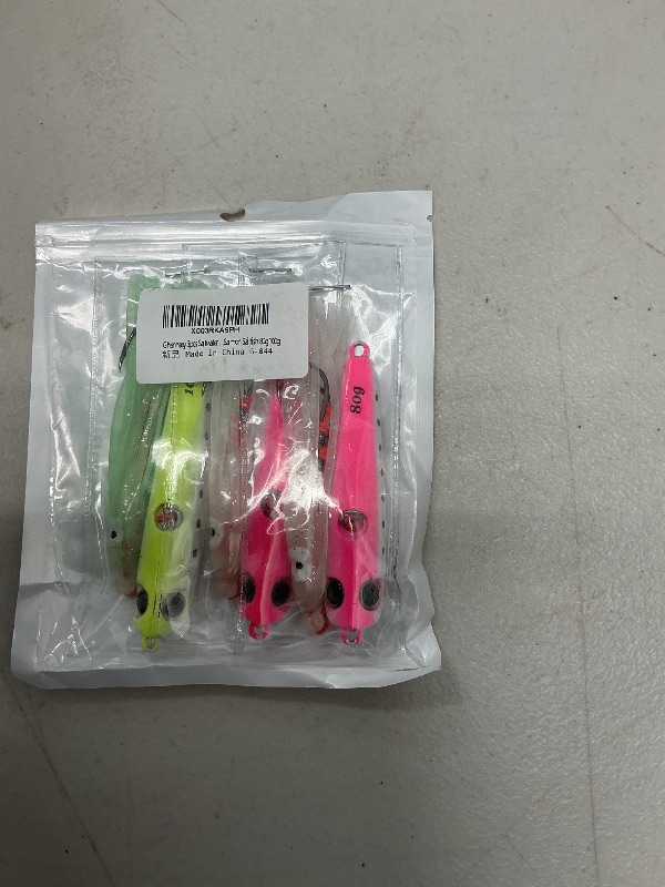 Photo 1 of Ghanneey 3pcs Saltwater Jigs Fishing Lures with Squid Hook Assist Double Hook Luminous Artificial Lure Jig for Tuna Salmon Sailfish 80g 100g