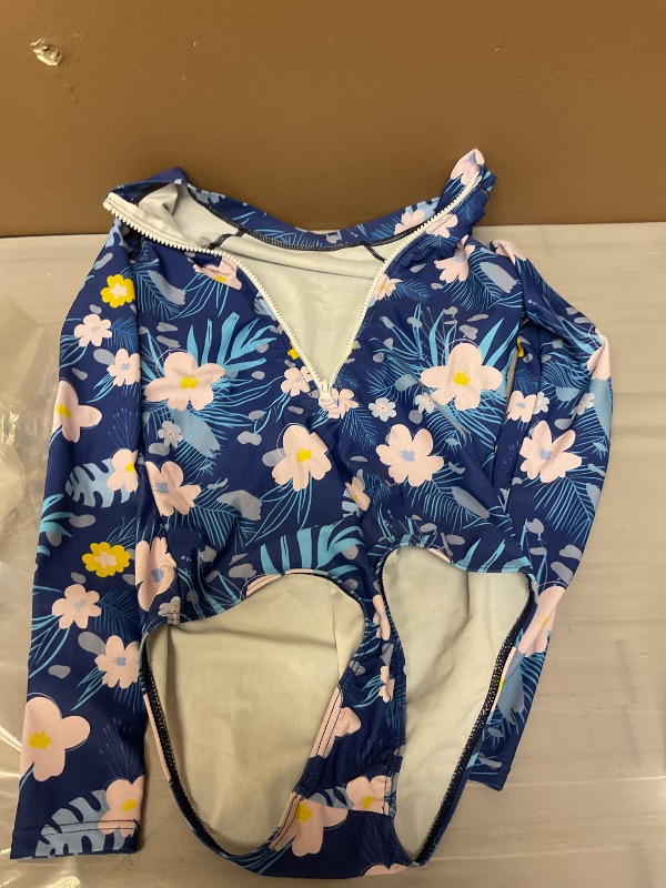 Photo 1 of Century Star Girls Long Sleeve Swimsuit Toddler Kids Teen Rash Guard One Piece Bathing Suit Cute Swimwear UPF50+ Zipper 2-15 Years Blue Floral 14-15 Years