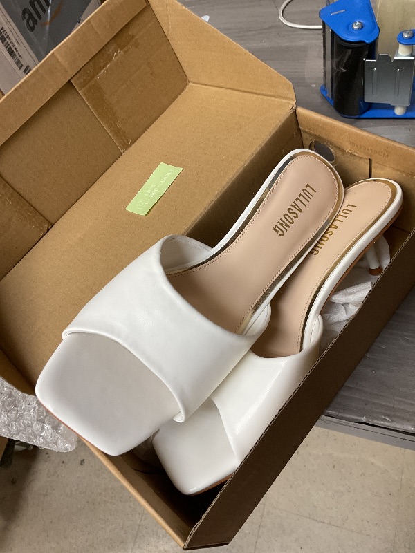 Photo 1 of LULLASONG White Kitten Heels Sandals Low Heels Slip On Slides 2 Inch Heeled Square Open Toe Sandals for Women SIZE 9
