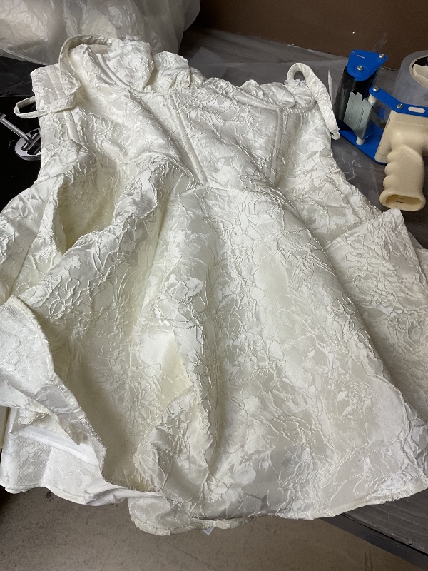 Photo 1 of LuFeng Womens Sweetheart Neckline Satin A-line Spaghetti Straps Jacquard Mini Dress Bow Sleeveless Cocktail Prom Dress White size M