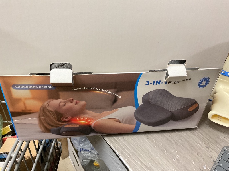 Photo 1 of 3-in-1 Neck Massager Pillow with Heating and Cervical Traction - Deep Tissue Massage for Pain Relief, Ergonomic Shoulder Massage Pillow, Neck Hump Corrector Ideal Gift for Women and Men Corded