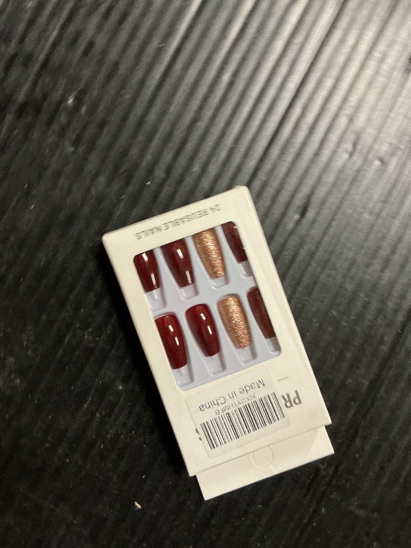 Photo 1 of 24 Pcs Gradient Press on Nails Coffin Medium Long Fake Acrylic Full Cover Artificial Glossy False With Glitter Design Ballerinal Tips Autumn Glue on for Women and Girls