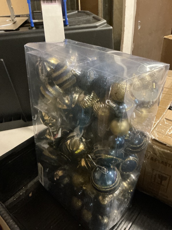 Photo 1 of 100Pcs Christmas Balls Ornaments Set, Shatterproof Christmas Decorations with Hand-held Gift Package for Xmas Tree/Holiday/Wedding/Holiday/Party Decor (Blue & Gold)