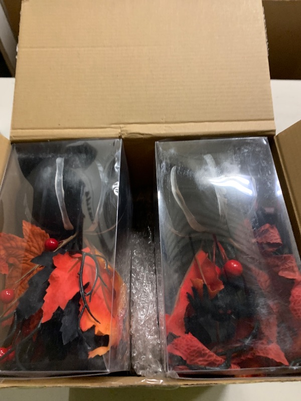 Photo 1 of 6 Pcs Halloween Centerpiece for Table 9" Artificial Pumpkins Centerpieces with Artificial Flowers Eyeball Spider Skull Tabletop Decoration Fake Pumpkin Arrangements for Home Fall Party Ornament