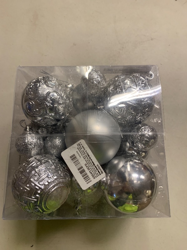 Photo 1 of 46 Pcs Silver Christmas Ball Ornaments, Shatterproof Christmas Tree Ornaments Set with Velvet Christmas Bows Decor, Vintage Xmas Decorations with Hanging Hooks in 3 Sizes(Small Medium Large)