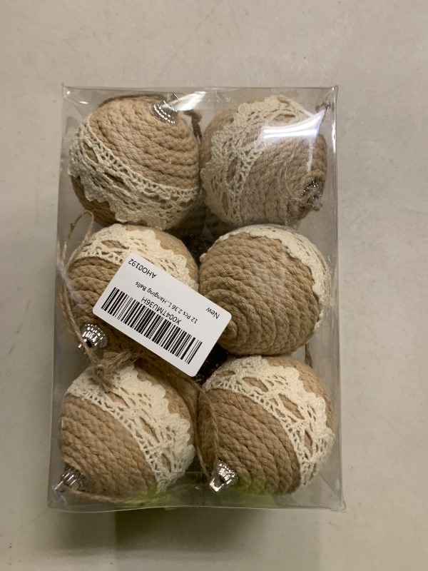 Photo 1 of 12 Pcs Boho Christmas Balls Ornament, 2.36 Inch Lace Burlap Farmhouse Jute Rope Hanging Balls, Burlap Neutral Rustic Decorations Balls for Home Xmas Tree Wreath Garland Wedding Home