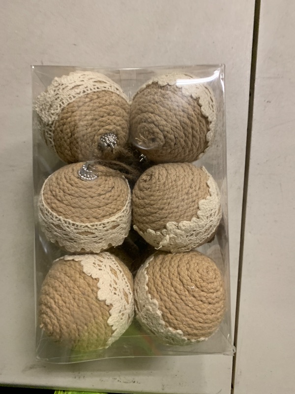 Photo 1 of 12 Pcs Boho Christmas Balls Ornament, 2.36 Inch Lace Burlap Farmhouse Jute Rope Hanging Balls, Burlap Neutral Rustic Decorations Balls for Home Xmas Tree Wreath Garland Wedding Home