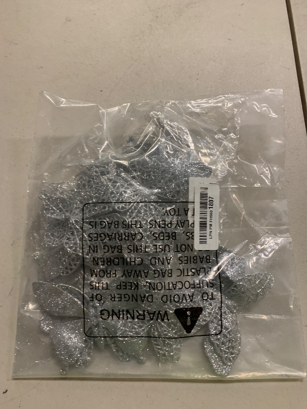 Photo 1 of 16 PCS Glitter Christmas Tree Butterfly Ornaments - 2 Styles Hollow Decorations With Clips, Artificial Ornaments for Christmas Tree, Holiday Crafts - Silver