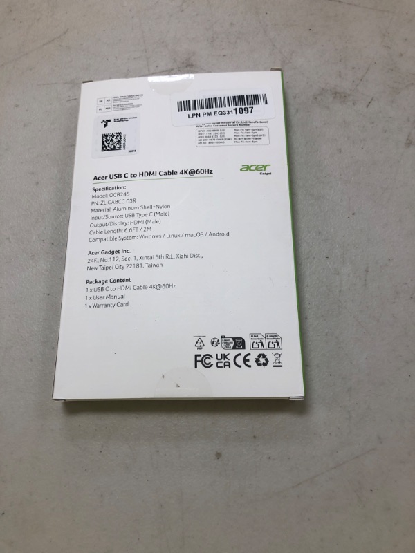 Photo 1 of Acer USB C to HDMI Cable for Home Office 6.6FT (4K@60Hz), High-Speed Type C to HDMI 2.0 Braided Cord, Thunderbolt 4/3 Compatible with MacBook, iPhone 16/15 Pro/Max, iMac, iPad Pro, Galaxy S24, Surface