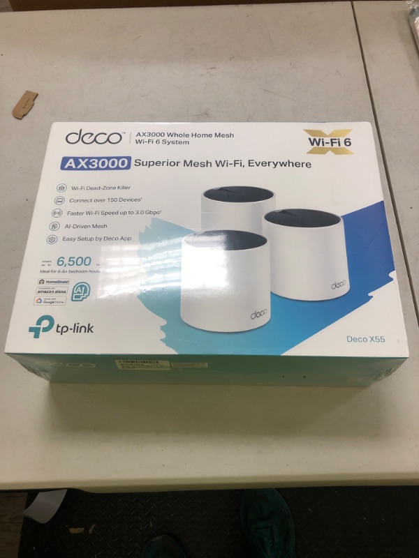 Photo 1 of TP-Link Deco X55 AX3000 WiFi 6 Mesh System - Covers up to 6500 Sq.Ft, Replaces Wireless Router and Extender, 3 Gigabit Ports per Unit, Supports Ethernet Backhaul, Deco X55(3-Pack)