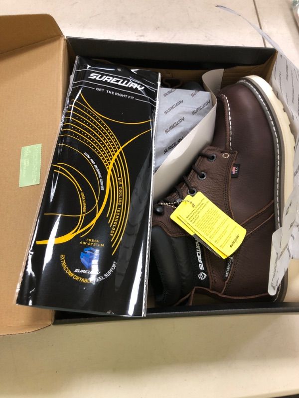 Photo 1 of SUREWAY Men 6 Inch Waterproof Soft Toe Work Boots - Moc Toe,Construction Industrial Safety Leather Work Shoes,Oil/Slip Resistant Comfortable Wedge Outsole,EH Rated, Welt,Lace Up,Heavy Duty