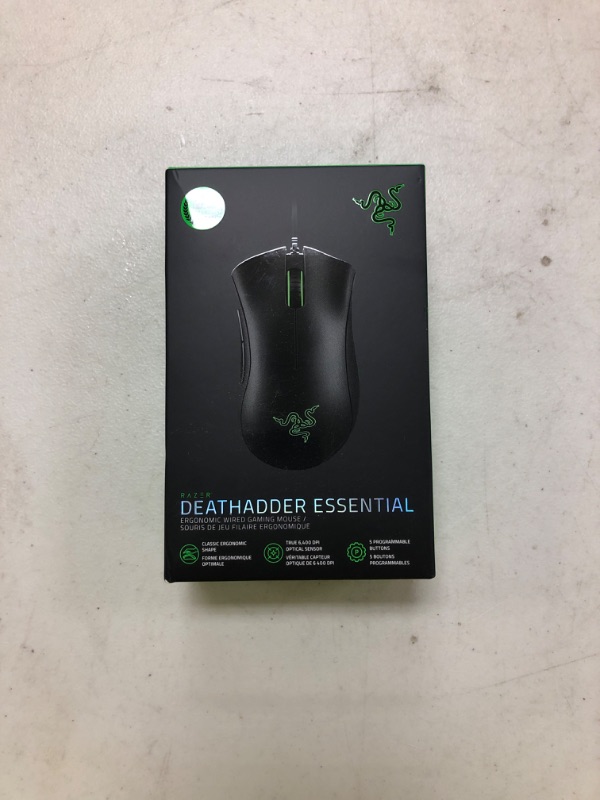 Photo 1 of Razer DeathAdder Essential Gaming Mouse: 6400 DPI Optical Sensor - 5 Programmable Buttons - Mechanical Switches - Rubber Side Grips - Classic Black
