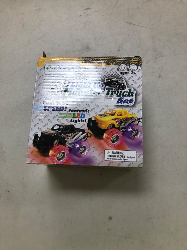 Photo 1 of Light-Up Monster Truck Toys (2-Pack) – Push-&-Go Cars with Glowing Wheels – Birthday Gift for Toddlers, Boys & Girls Ages 3+ – Durable Friction-Powered Trucks – Batteries Included