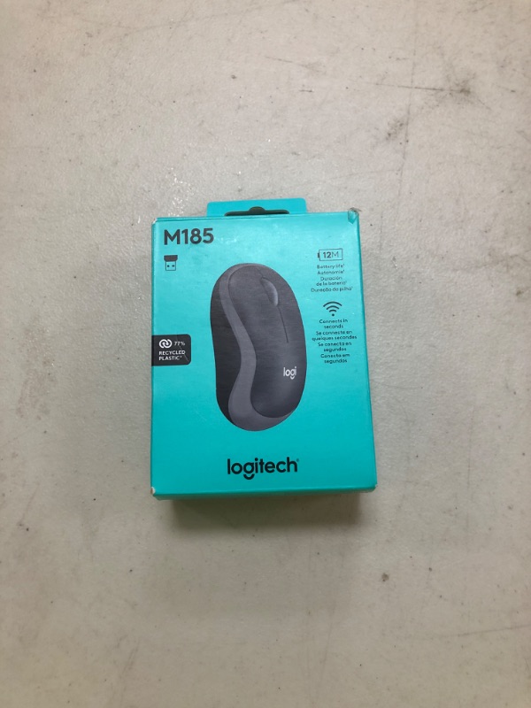 Photo 1 of Logitech M185 Wireless Mouse, 2.4GHz with USB Mini Receiver, 12-Month Battery Life, 1000 DPI Optical Tracking, Ambidextrous PC/Mac/Laptop - Swift Grey
