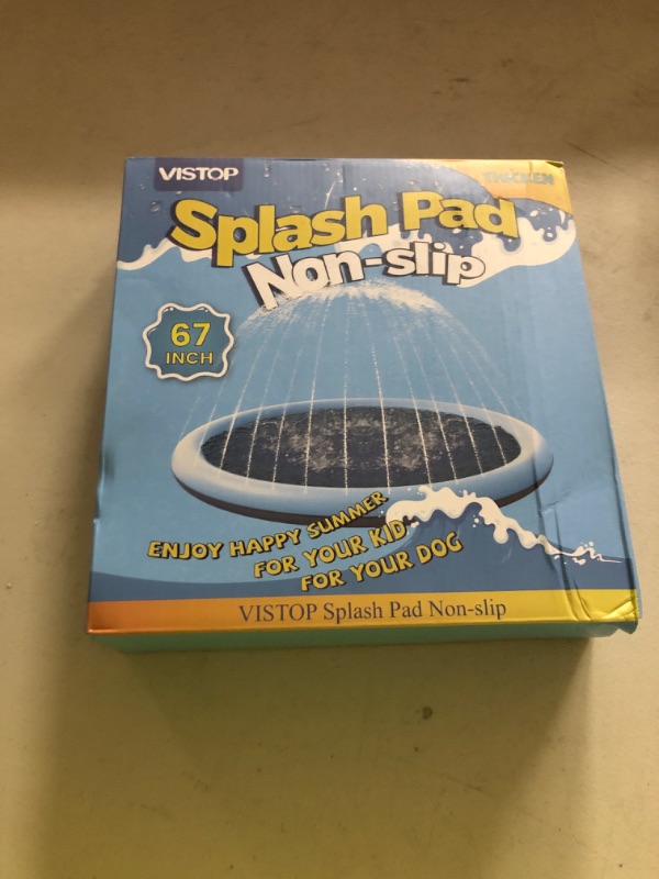 Photo 1 of VISTOP Non-Slip Splash Pad for Kids and Dog, Thicken Sprinkler Pool Summer Outdoor Water Toys - Fun Backyard Fountain Play Mat for Baby Girls Boys Children or Pet Dog (67 inch, Blue&Blue)