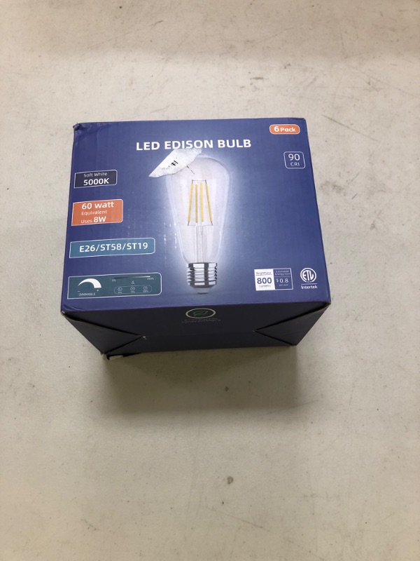 Photo 1 of Jensense Edison LED Light Bulbs 8Watt Dimmable Light Bulbs 5000K Daylight White, E26 LED Bulb 60watt Equivalent, LED Vintage Bulbs 800lm CRI 90 Clear Glass 6 Packs