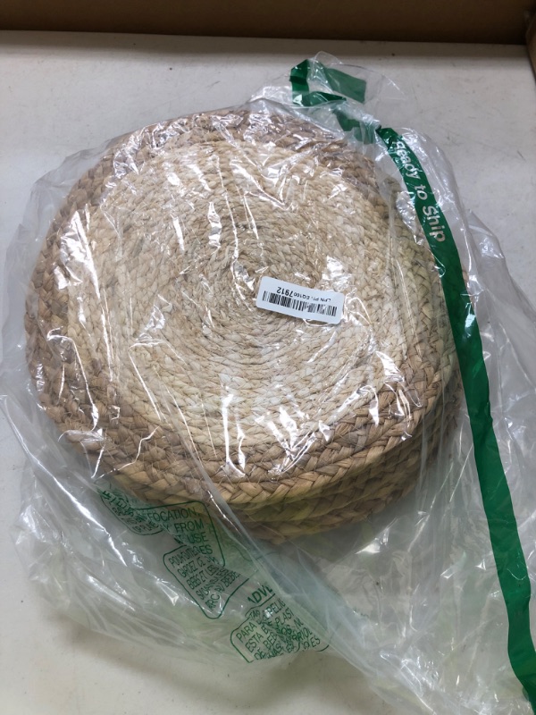 Photo 1 of 13 in Round Woven Placemats Plate Chargers Set of 12, Boho Farmhouse Rustic Place Mats for Dining Table Decor, Rattan Wicker Table Mats Braided Chargers for Dinner Plates