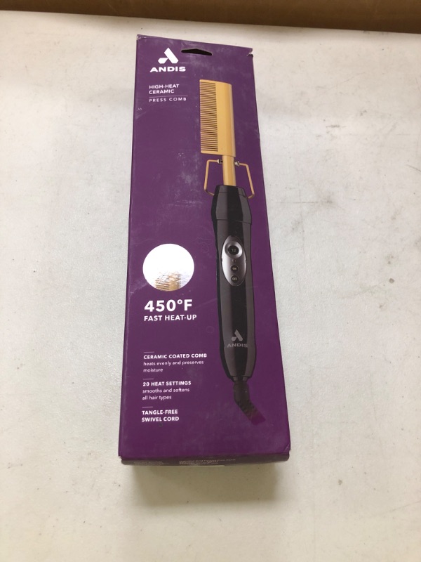 Photo 1 of Andis 38335 Professional Heat Ceramic Press Comb for Hair, Straightener - 450F High Heat with Dual Voltage - 20 Adjustable Heat-Settings, 30 Min Auto Shut-Off, Gold, Ceramic Gold