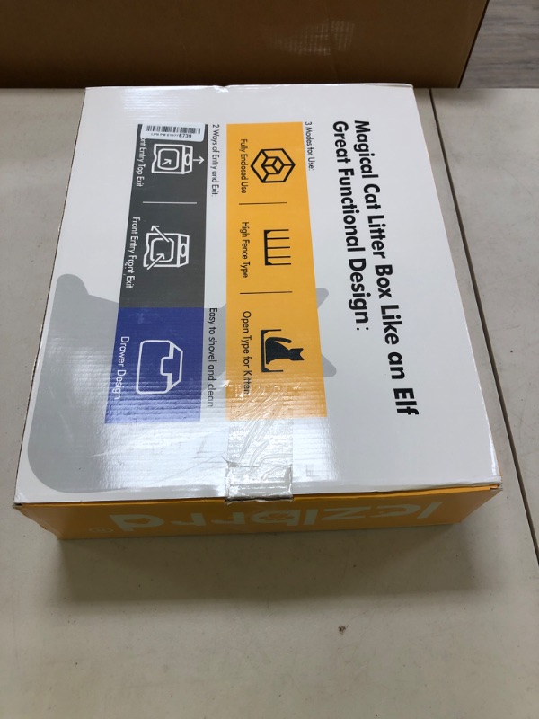 Photo 1 of Foldable Cat Litter Box, Fully Enclosed Litter Box with Lid, Covered Kitty Kitten Litter Boxes Enclosure with Scoop, Odor Control, Easy to Clean, 3 Modes for Cat up to 12 lbs(White&Grey)