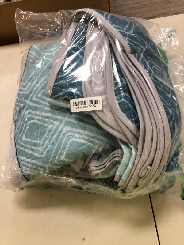 Photo 1 of Cottolester Boho Quilt Set California King Size 3 Pieces,Teal Striped Plaid Bedspread,Soft Microfiber Bedding Set with 2 Pillow Shams 112"x96"