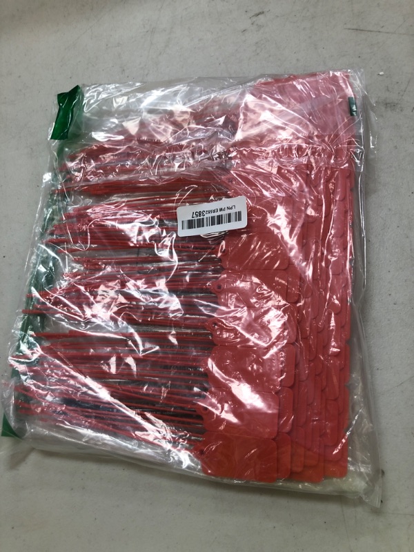 Photo 1 of Plastic Seals Shipping Tags Label Logistics Use Sign Tie, Sealing Storage Multi Purpose Name ID Tag for Backpack, Schoolbag, Car Key, Luggage(100pcs,Red)