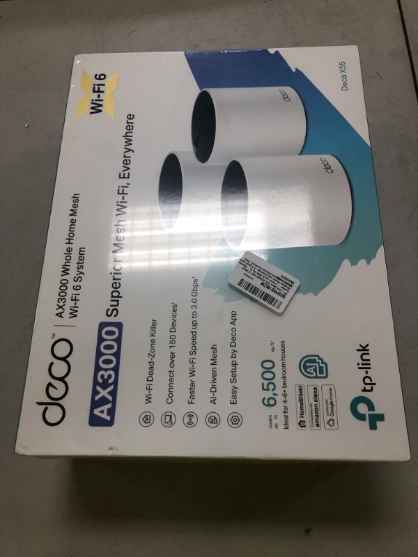 Photo 1 of TP-Link Deco X55 AX3000 WiFi 6 Mesh System - Covers up to 6500 Sq.Ft, Replaces Wireless Router and Extender, 3 Gigabit Ports per Unit, Supports Ethernet Backhaul, Deco X55(3-Pack)