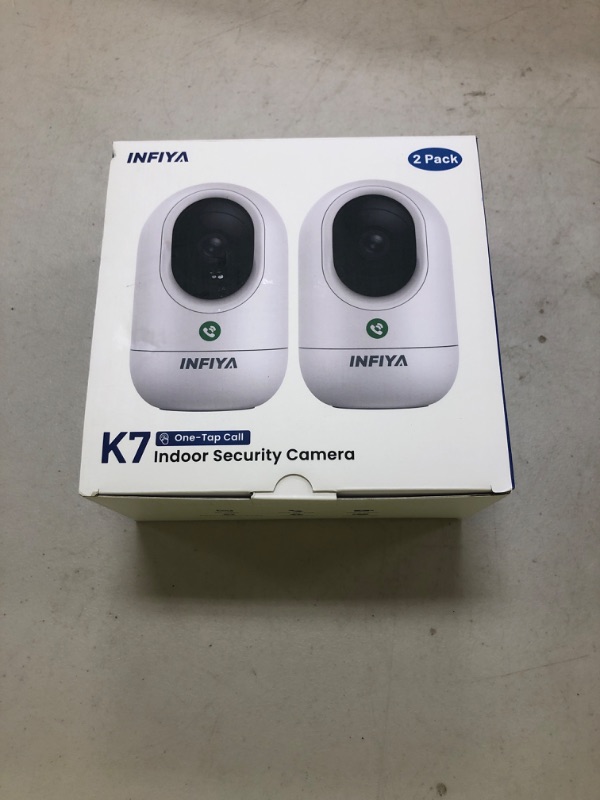 Photo 1 of INFIYA 2K Security Camera Indoor-360 Cameras for Home Security and One-Tap Call, Elderly/Cat/Baby/Nanny, Motion Alert, Intelligent Tracking, 2.4GHz WiFi Only, Work with Alexa/Google Home, K7 2Pack