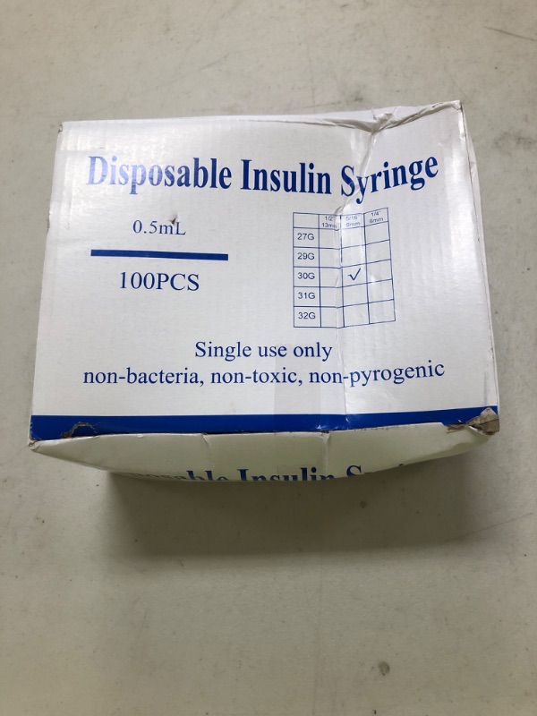Photo 1 of U-100 0.5cc/ml 30 Gauge 5/16" Syringe, Individually Packed 100 PACK