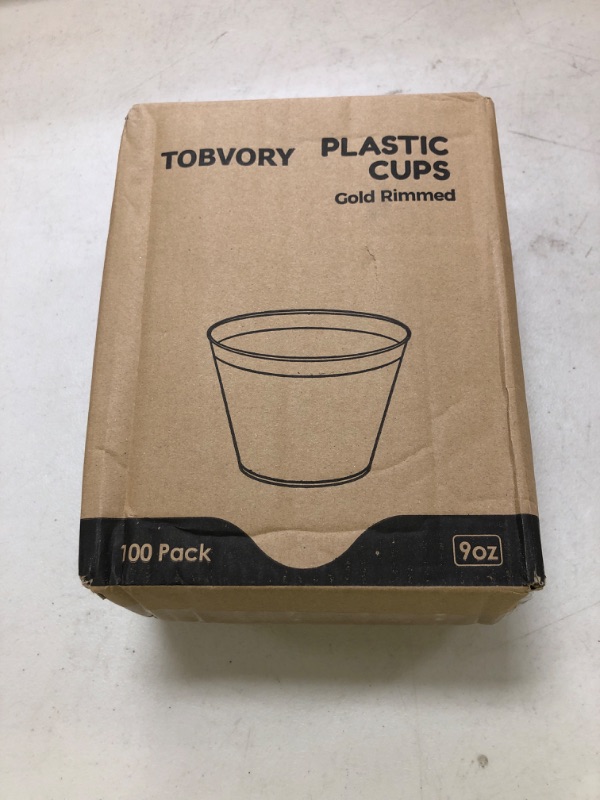 Photo 1 of Tobvory 100 Pack Gold Rimmed Plastic Cups - 9 oz Hard Clear Plastic Cups, Premium Disposable Cup For Cocktail And Drinking - Food Grade Party Cups Set - Sturdy Tumbler Cup - Gold Rim