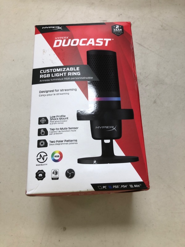Photo 1 of HyperX DuoCast – RGB USB Condenser Microphone for PC, PS5, PS4, Mac, Low-profile Shock Mount, Cardioid, Omnidirectional, Pop Filter, Gain Control, Gaming, Streaming, Podcasts, Twitch, YouTube, Discord