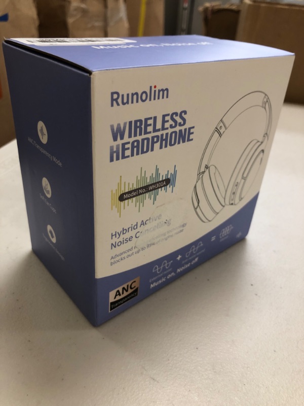 Photo 1 of Runolim  Active Noise Cancelling Headphones, Wireless Over Ear Bluetooth Headphones with Microphone, 70H Playtime, Foldable Headphone with HiFi Audio, Deep Bass for Home Travel Office