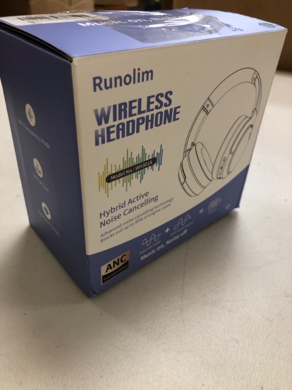 Photo 1 of Runolim  Active Noise Cancelling Headphones, Wireless Over Ear Bluetooth Headphones with Microphone, 70H Playtime, Foldable Headphone with HiFi Audio, Deep Bass for Home Travel Office