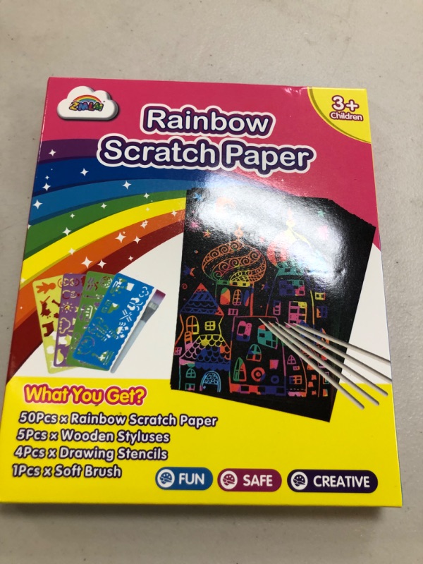 Photo 1 of ZMLM Scratch Art Crafts Girls Gifts, 60 Rainbow Scratch Paper Art Gifts for 3 4 5 6 7 8 9 10 Years Old Girls and Boys Kids, Arts and Crafts for Kids 4-6 Birthday Toys and Games Activities Gift (Pink)