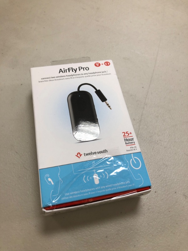 Photo 1 of Twelve South AirFly Pro Bluetooth Wireless Audio Transmitter/Receiver for up to 2 AirPods/Wireless Headphones; Use with Any 3.5 mm Audio Jack, Black