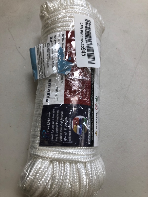 Photo 1 of PerkHomy 90 ft 1/4 inch (7mm) Polyester Rope (Nylon - Like Durability) Poly Flag Pole Clothes Line Camping Utility Good for Tie Pull Swing Climb Knot (White)