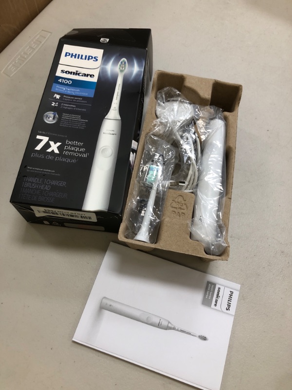 Photo 1 of Philips Sonicare 4100 Rechargeable Electric Toothbrush, with Pressure Sensor, 2 Intensity Settings, SmarTimer and QuadPacer, 14-Day Battery Life, White, Model HX3681/23