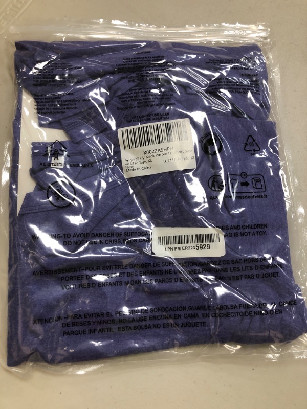 Photo 1 of Size XL---Angerella V Neck Purple Tshirts Shirts for Women Casual Summer Shirt Short Sleeve Lilac Tops XL