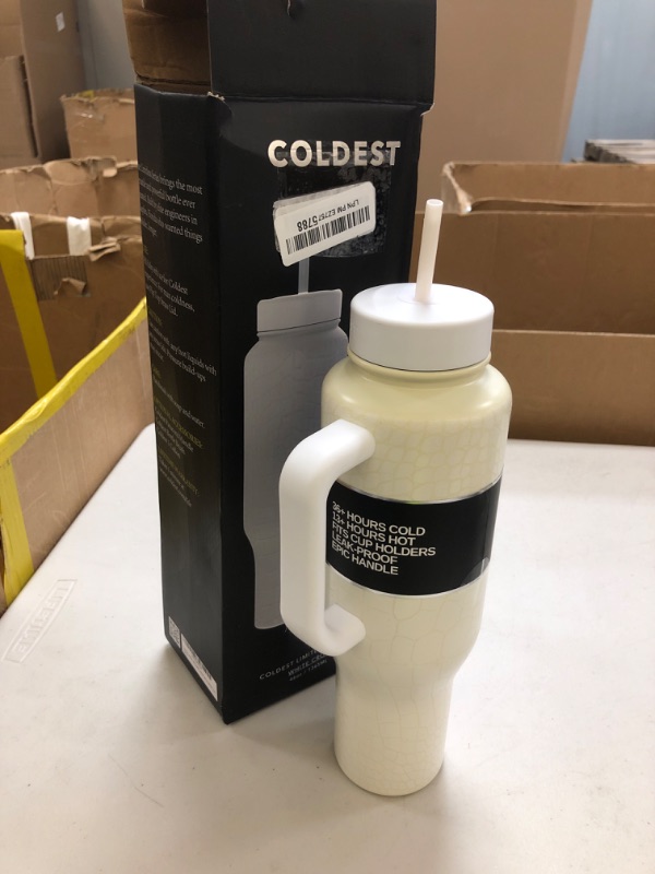 Photo 1 of Coldest Tumbler with Handle and Straw - 100% Leak Proof Insulated Tumbler with Lid and Straw (3 Lids) - Stainless Steel Tumblers for Women & Men - Cup Holder Friendly Base, 46 oz (White Croc)
