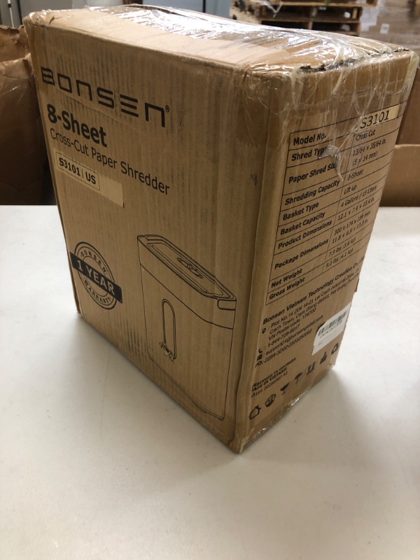 Photo 1 of BONSEN Shredder for Home Office, 4 Gallons 8-Sheet Cross Cut Credit Card Shredder, Small Paper Shredder for Home Use, High Security Level P-4, ETL Certification (S3101)